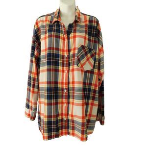 Old Navy Button up Boyfriend Shirt Flannel 2XL Multicolor Plaid 100% Cotton EUC